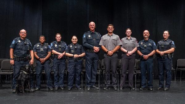 Grand Valley Police Department poses with the two recruits they sponsored through the academy.