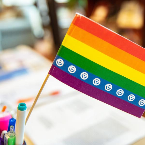 A Pride Flag in GVSU's Milton E. Ford LGBT Resource Center