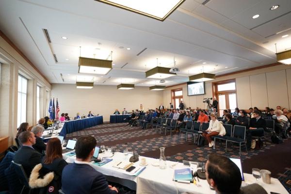 A view of the GVSU Board of Trustees meeting February 24 in the Seidman Forum room at the Seidman Center in Grand Rapids.