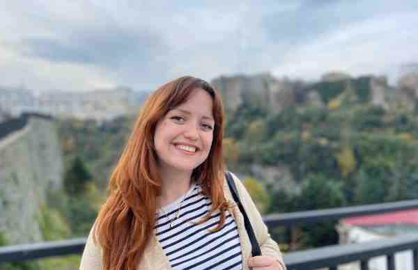 Grand Valley graduate Katie Hoffswell poses for a photo in Turkey.