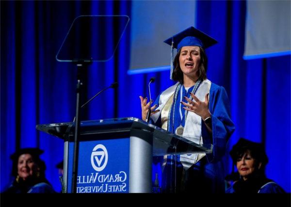 Hannah Hosfelt, the ceremony's student speaker, addresses graduates.