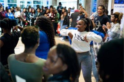 Students participate in the Office of Multicultural Affairs' 2024 Blackout event.