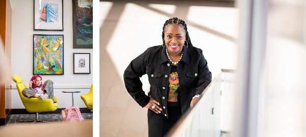  A portrait of of an academic advisor wearing a black jacket and smiling at the camera.