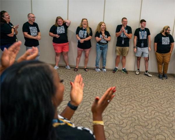 Participants take part in the West Michigan Teacher Collaborative Summer Institute at the Eberhard Center in Grand Rapids on July 22.