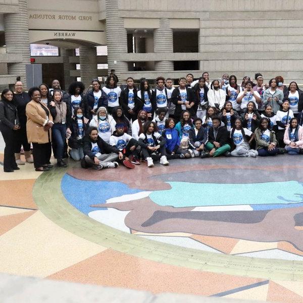 TRIO staff members and students from Detroit high schools are pictured at the Charles H. Wright Museum of African American History.