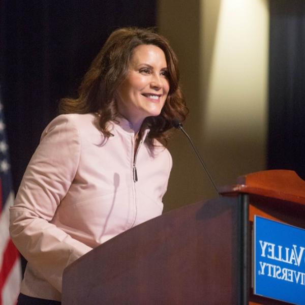 Gov. Whitmer at a lectern speaking