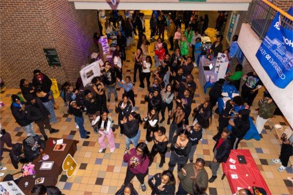 Students dance together during GVSU's Blackout event.