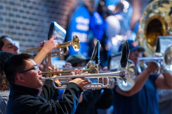 The GVSU Laker Marching Band performs during the Election Day Celebration.