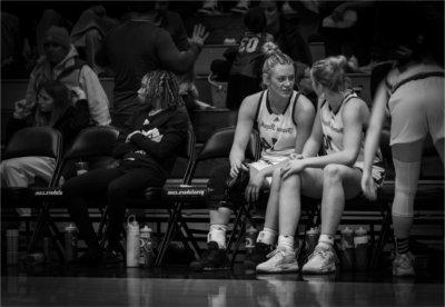 Rylie and Mackenzie Bisballe after GVSU's 72-58 victory against Parkside.